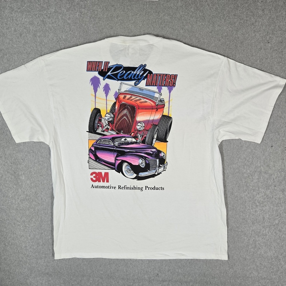 VINTAGE 3M Automotive Refinishing Products Men Shirt 2XL White Car Graphic